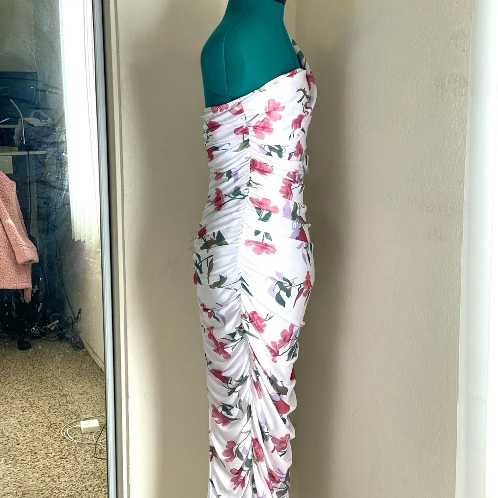 Pink and White One Shoulder Midi Bodycon Dress for Wedding Guest Size M - Picture 3 of 8